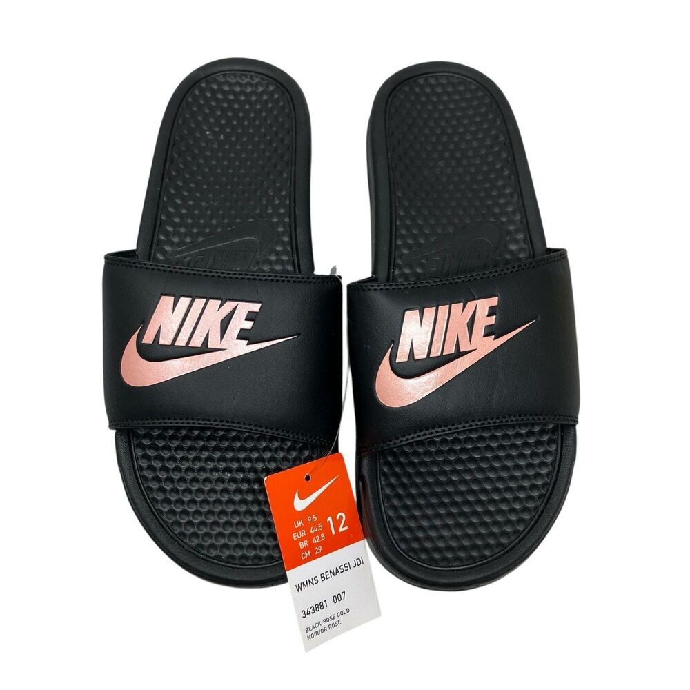 Nike Black Pink Benassi JDI Slides Comfort New 343881-007 Womens 12 Sandals